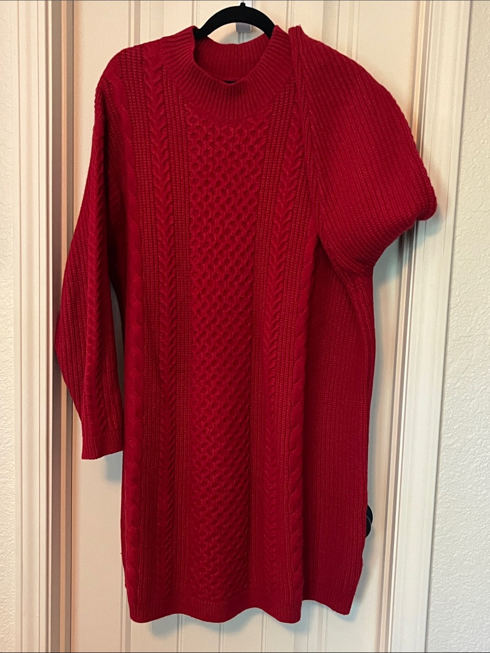 Classic Red Cable Knit Women's Sweater Dress